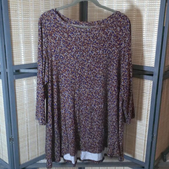 LoGo Merlot Tunic with Blue and Gold Abstract Floral Print - Picture 1 of 6
